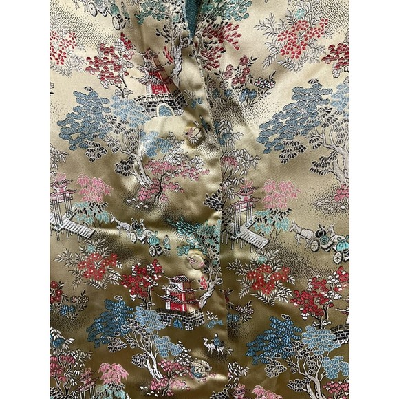 Vintage Womens Chinese Jacket 38 Gold Retro Asian Party Formal Trees Flowers - Picture 3 of 5